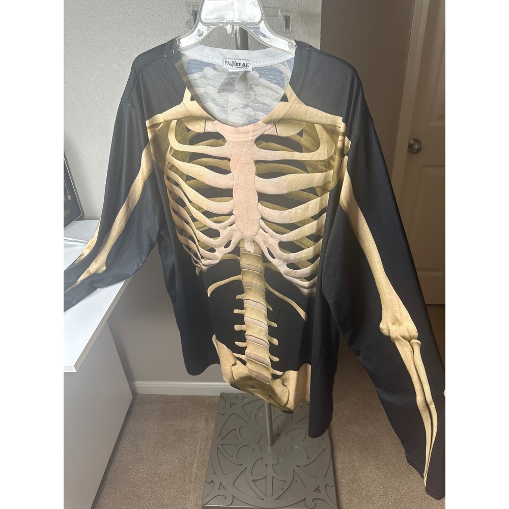 Faux Real Skeleton Shirt Set Women 2XL Black Good Photorealistic Halloween Goth